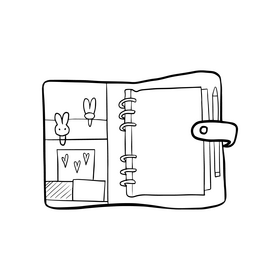 Diary notebook cartoon black and white clipart