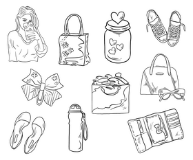 Woman accessories black and white vector