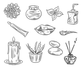 Cosmetics for spa set black and white vector