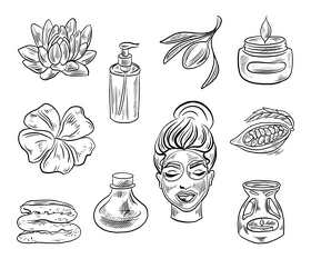 Spa icon set cartoon black and white vector