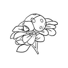 Ladybug on a flower black and white clipart