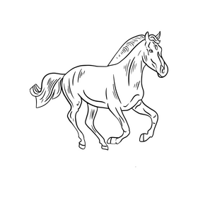 Horse running black and white clipart