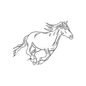 Fast running horse black and white clipart
