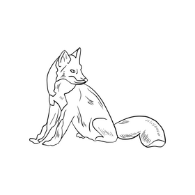 Cute fox drawing black and white clipart