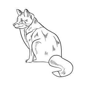 Cute fox black and white clipart