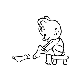 Teddy bear putting on clothes black and white clipart
