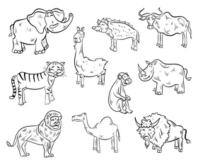 Cartoon animals black and white vector free download