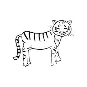 Cartoon tiger illustration black and white clipart