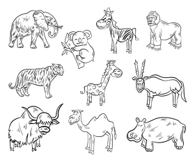 Cartoon African animals black and white vector free download