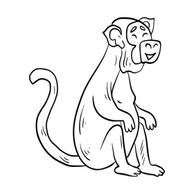 Monkey animal cartoon black and white clipart
