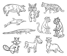 Cartoon animals black and white vector