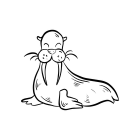 Walrus animal illustration black and white clipart