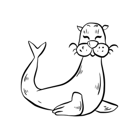 Cute seal black and white clipart