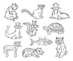 Animals cartoon black and white vector