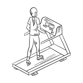 Cartoon girl running in gym black and white clipart