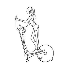 Girl training fitness cartoon black and white clipart