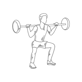Sportsman lifting kettlebell illustration black and white clipart