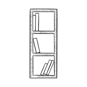 Bookshelf cartoon black and white clipart