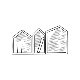 Children bookshelves drawing black and white clipart