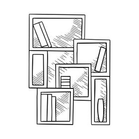 Books storage racks for kids black and white clipart