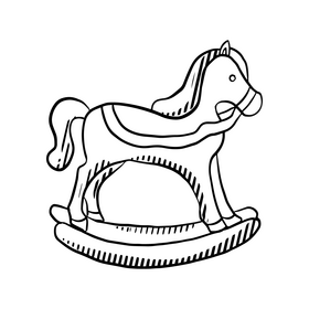 Kids rocking horse toy black and white clipart