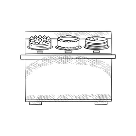 Cake display counter black and white clipart