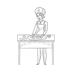 Girl confectioner black and white clipart