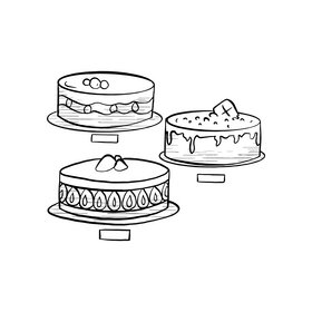 Cakes cartoon black and white clipart