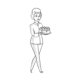 Confectioner with cake illustration black and white clipart