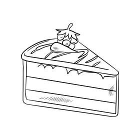 Cake slice illustration black and white clipart