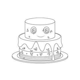 Cake cartoon black and white clipart