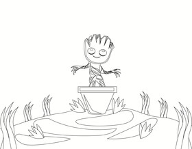 Baby groot black and white vector