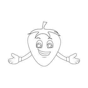 Strawberry cartoon black and white clipart