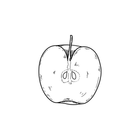 Cut in half apple fruit black and white clipart