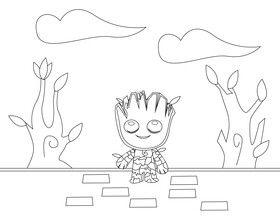 Baby groot drawing black and white vector