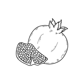 Pomegranate fruit black and white clipart