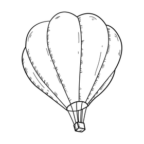 Flying hot air balloon drawing black and white clipart