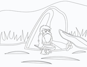 Cartoon caveman black and white vector