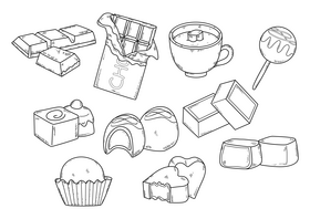 Chocolate drawing set black and white vector