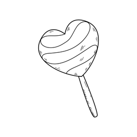 Heart lollipop drawing black and white clipart