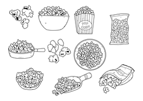 Popcorn drawing set black and white vector