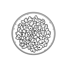 Popcorn in bowl drawing black and white clipart
