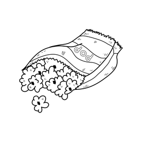 Popcorn cartoon black and white clipart