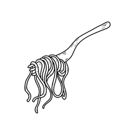 Spaghetti on folk drawing black and white clipart