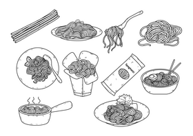 Spaghetti drawing set black and white vector