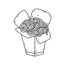 Spaghetti in box drawing black and white clipart