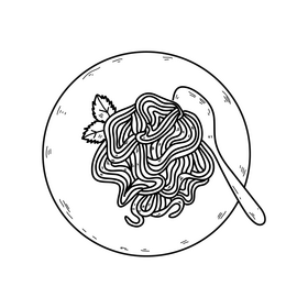 Spaghetti on folk drawing black and white clipart free download