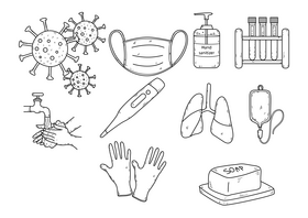 Coronavirus pandemic drawing set black and white vector