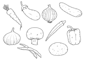 Vegetables drawing set black and white vector
