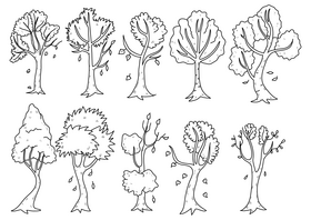 Winter tree drawing set black and white vector free download